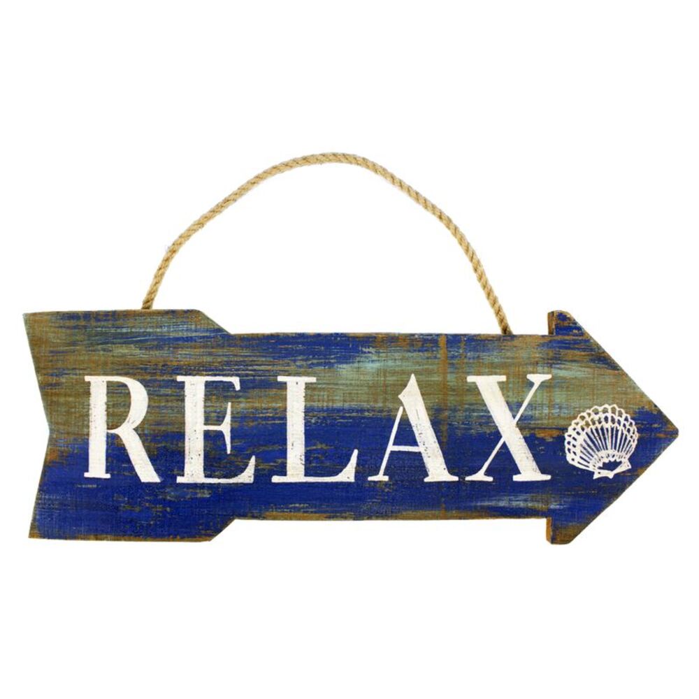 Beachcombers Relax Directional Wood Arrow Blue Wall Plaque 16 Inches